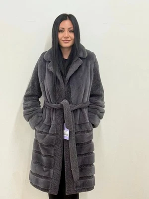 Abrigo de piel de visón gris italiano con mouton gris talla 8 pieles Foto 1 de 3