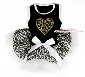 Valentine Leopard Heart Black Leopard Skirt with White Bow Pet Dress Dog Outfit - Picture 1 of 1
