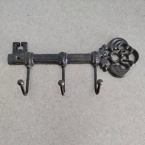 Cast Iron Skeleton KEY Holder Wall Mounted 3 Hooks 9" Decorative Victorian Style - Picture 1 of 7