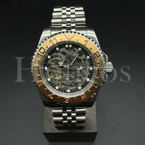 Custom Made Skeleton Watch YM Style NH70 Auto Movement Rose Metal Bezel Jubilee - Picture 1 of 5
