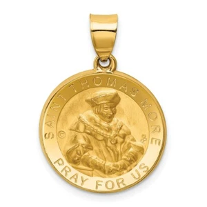 14k Yellow Gold Satin Saint Thomas More Medal Charm Pendant 1.04 Inch - Picture 1 of 4