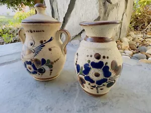 Tonala Sandstone Mexican Pottery Bird Folk Art Set Signed JC 7” & 5.5” Tall - Picture 1 of 13