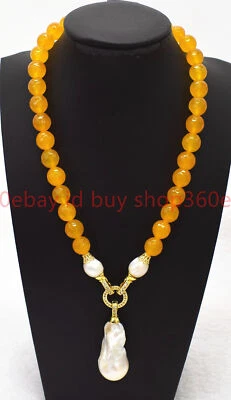 Natural 6/8/10/12mm Faceted  Yellow Topaz White Baroque Pearl Pendant Necklace - Image 1 of 4