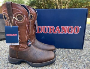 NEW Mens Durango Rebel Brown Leather Square Toe Western Cowboy Boots DDB0327 - Picture 1 of 5