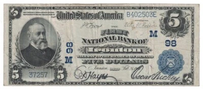 U.S. (Ironton, OH) - Series of 1902 $5.00 National Currency Banknote - Image 1 of 2