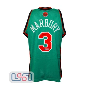 Stephon Marbury New York Knicks Signed Mitchell & Ness Swingman Green Jersey BAS - Picture 1 of 5