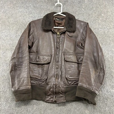 VINTAGE Brill Bros Milwaukee Jacket Men 38 Brown Leather G1 US Navy Thrashed 60s - Image 1 of 4