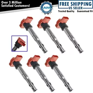 Ignition Coil Red Set of 6 for Audi A4 A5 A6 A7 A8 Q7 R8 S4 S5 S6 S8 VW Touareg - Picture 1 of 5