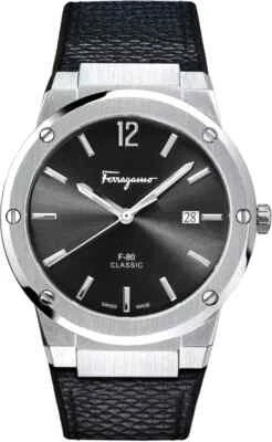 Reloj clásico Ferragamo para hombre F-80 SFDT00619 correa negra esfera de acero negra 42 mm Foto 1 de 4