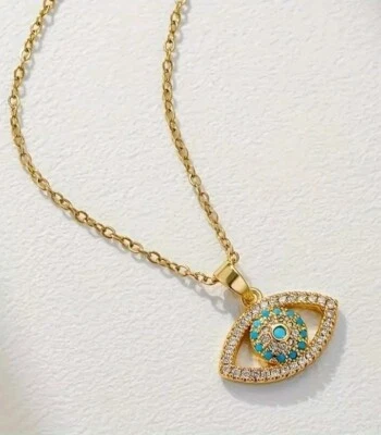 Collar Cadena Para Mujeres Acero Inoxidable Moderna Ojo Turco Suerte Protección  - Image 1 of 4