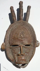 African brass / bronze Baule Senufo Art style Masks with three horns .Rare - Picture 1 of 12