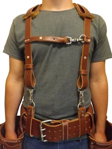 LEATHER WORK SUSPENDERS - Amish Construction Belt & Back Support USA HANDMADE - Picture 1 of 3