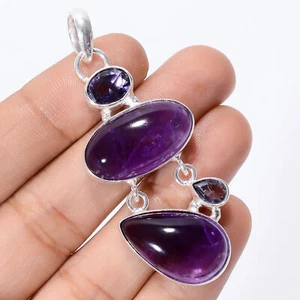 Natural Amethyst Gemstone Fashion Jewelry 925 Silver Pendant 2.2" ARP-3959 - Picture 1 of 3