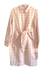NEU! Calvin Klein Damen Langarm Hemdkleid Größe 12 PINK & WEISS KARIERT - Bild 1 von 18