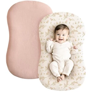 Konssy Muslin Baby Lounger Cover 2 Pack, 100% Cotton Newborn Lounger Cover, Pink - Picture 1 of 7