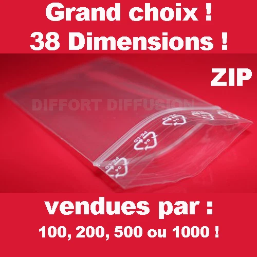 Lot de Sachet plastique fermeture ZIP Transparent pochon Pochette pression Zips - Photo 1/1