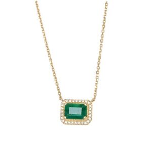 2.25 Ct Natural Green Emerald & Diamond Halo Pendant Necklace in 14K Yellow Gold