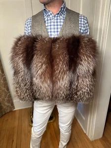 Genuine 15"x13" Real Silver Fox Fur Muff Hand Warmer Gloves Purse Pocketbook Bag - Picture 1 of 9