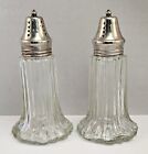 Vintage Clear Glass Salt & Pepper Shakers w/SilverPlate Lids Made In Hong Kong 