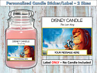 Personalised Lion King Candle Label Sticker Birthday Christmas Secret Santa Gift