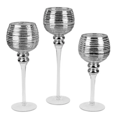 Windlicht 3er Set 30,35,40 cm Stripes-silber Glas formano 874313 Kerzenständer - Bild 1 von 4