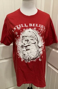 Red "I Still Believe" Santa with Snowflakes T Shirt Fruit of the Loom SZ L Heavy - Picture 1 of 11