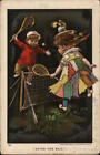 1909 Children Playing Tennis: After The Ball Julius Bien & Co. Postcard 1C Stamp
