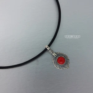 SALE Sterling Silver 2mm Genuine Leather Necklace w/Red Coral Pendant 18"/20" - Picture 1 of 4