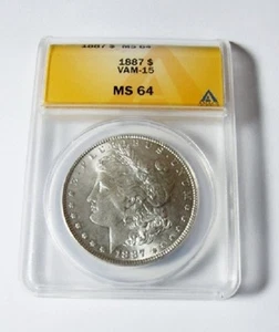 1887 P BU MORGAN DOLLAR VAM 15 ANACS MS64  - Picture 1 of 2