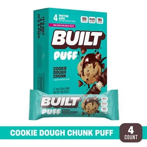 BUILT Bar Protein Bar, Cookie Dough Chunk Puff 15g Protein, Collagen 4 Count Box - Picture 1 of 6