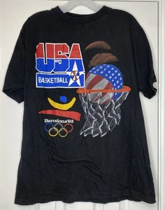 Vintage 1992 USA Basketball Olympics Barcelona T Shirt Black Size Large - Picture 1 of 5