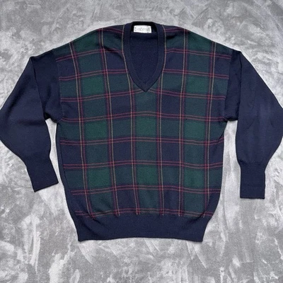 Suéter De Colección Clark Gregory Para Hombres XXL Azul Tartán Cuadros 100% Merino Oscuro Academia Foto 1 de 4