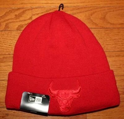 New Era CHICAGO BULLS Puño Tejido Invierno Sombrero Gorra Gorro Completamente Forrado TODO ROJO *N5 Foto 1 de 4