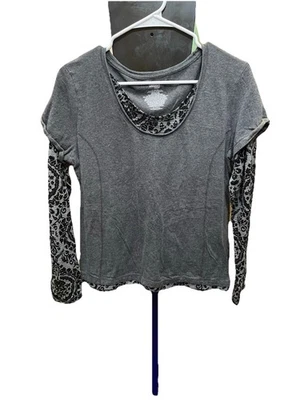 DANSKIN ТЕПЕРЬ ЖЕНЩИН СЕРАЯ РУБАШКА XL ХЛОПОК СМЕСЬ - Изображение 1 из 2