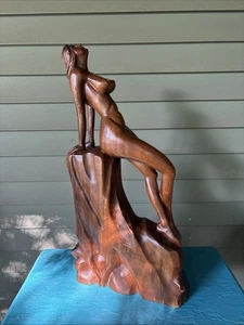 "De colección Madera Balinesa Tallada Mujer Desnuda Posando Arte de Alta Calidad Boj MCM 24"" de Alto" - Imagen 1 de 24