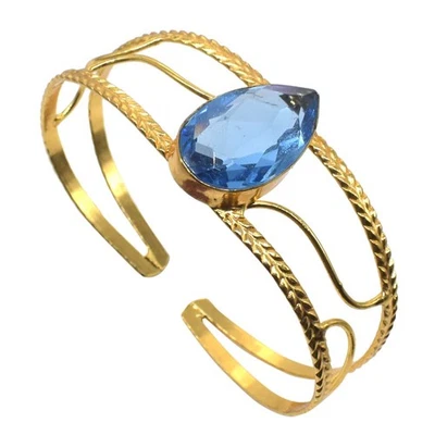 Модный позолоченный браслет из голубого топаза кварца с драгоценными камнями B742 - Изображение 1 из 4