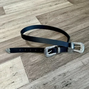 Cinturón de cintura BKE Western en relieve tono plata punta hebilla negro - para mujer talla M - Imagen 1 de 11