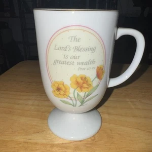 Papel Footed Coffee Mug The Lord’s Blessing Is Our Greatest Wealth Ceramic Cup - Picture 1 of 3