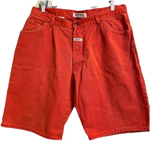 VTG Boss Denim Shorts Sz 38 Orange Faded Distressed Made in USA 90s Baggy Skater - Picture 1 of 15