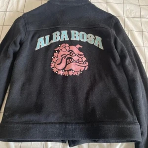 ALBA ROSA Black Rider Jacket Racing Jacket Rhinestone Dog Logo Print Free Size - Picture 1 of 12