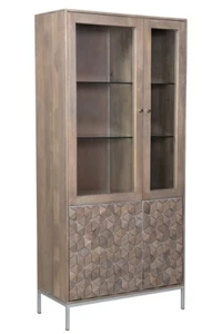Vitrine WZ-0149 Mangoholz Massiv Metall Natur Silber 2 Türen Schrank Highboard - Bild 1 von 3