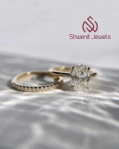1.50Ct Oval Cut Lab Diamond Wedding Set 10K Yellow Gold VS1/E IGI Engagement - Picture 1 of 7