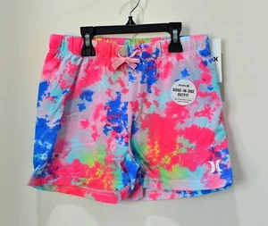 NWT LITTLE GIRLS HURLEY SWEAT SHORT DRAWSTRING CLOSURE PINK TIE DYE SZ M - Picture 1 of 5