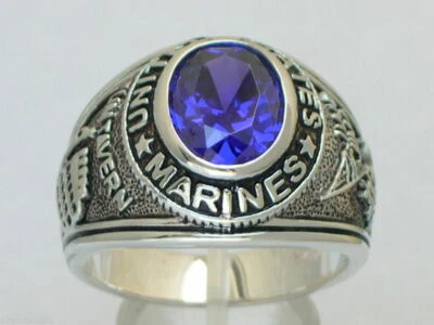 Anillo de plata 925 febrero púrpura circonita cúbica marina de los Estados Unidos militar hombre talla 7-14 Foto 1 de 4