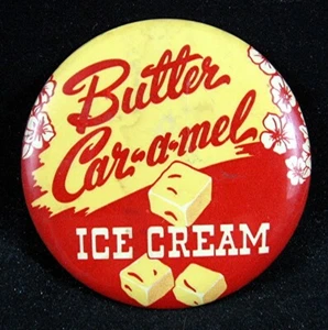 Letrero de botón de helado caramelo mantequilla láctea vintage Gundlach Co Cinncinati Ohio - Imagen 1 de 1