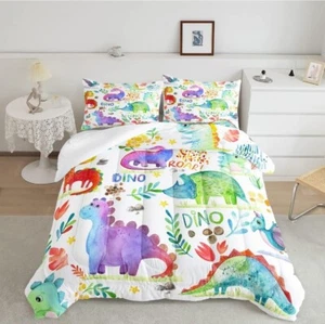 3Pcs Dinosaur Queen Comforter With 2 Pillow Case set bedding Bedroom Gifts - Picture 1 of 6