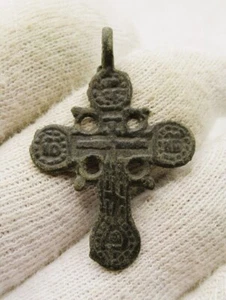 BEAUTIFUL LATE MEDIEVAL RELIGIOUS BRONZE CHRISTIAN CRUCIFIX CROSS AMULET - Imagen 1 de 3