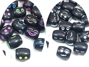 50 Black Color Expression Smile Sad Oval Tube Beads 12X10mm with Big Hole - Picture 1 of 5