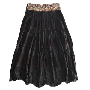 Eiki Womens Long Skirt Beaded And Embroider Size L Color Brown Made In Italy - Picture 1 of 10