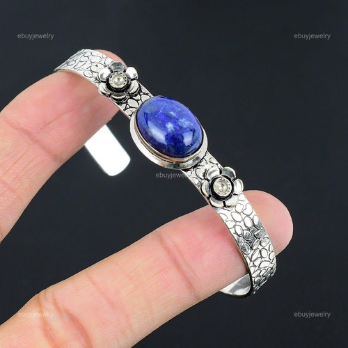 VALENTINO Bracciale Pietra Preziosa Sodalite Naturale Regolabile Fiore Argento Sterling 925